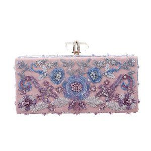 Marchesa Flower Floral Beaded Clutch Crystal Lock… - image 1